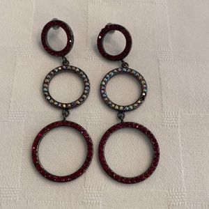 Red and Black Crystal Triple Circle Drop UGA Georgia Bulldog Statement Earrings